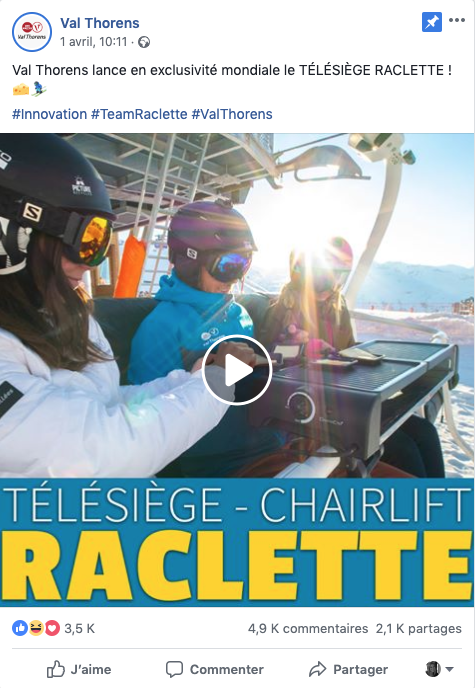 Publication Facebook sur la page de Val Thorens