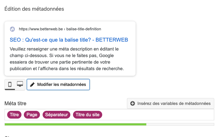 Sur WordPress, Yoast permet d'insérer facilement une balise title sur tes articles de blog