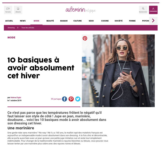 Un exemple de native advertising publié sur le site web Aufeminin pour la marque C&A