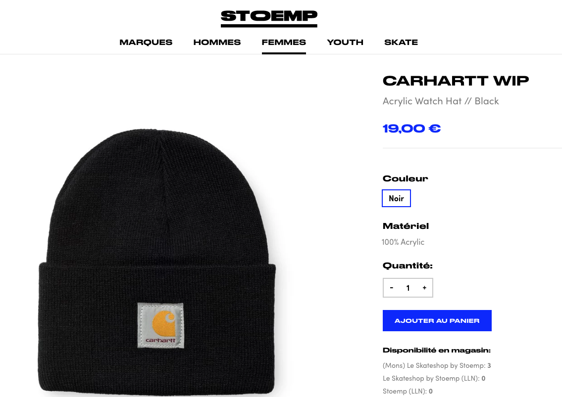 Exemple fiche produit du magasin Stoemp